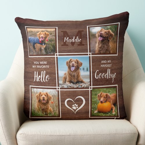 Rustic Personalized Pet Memorial Photo Collage Throw Pillow