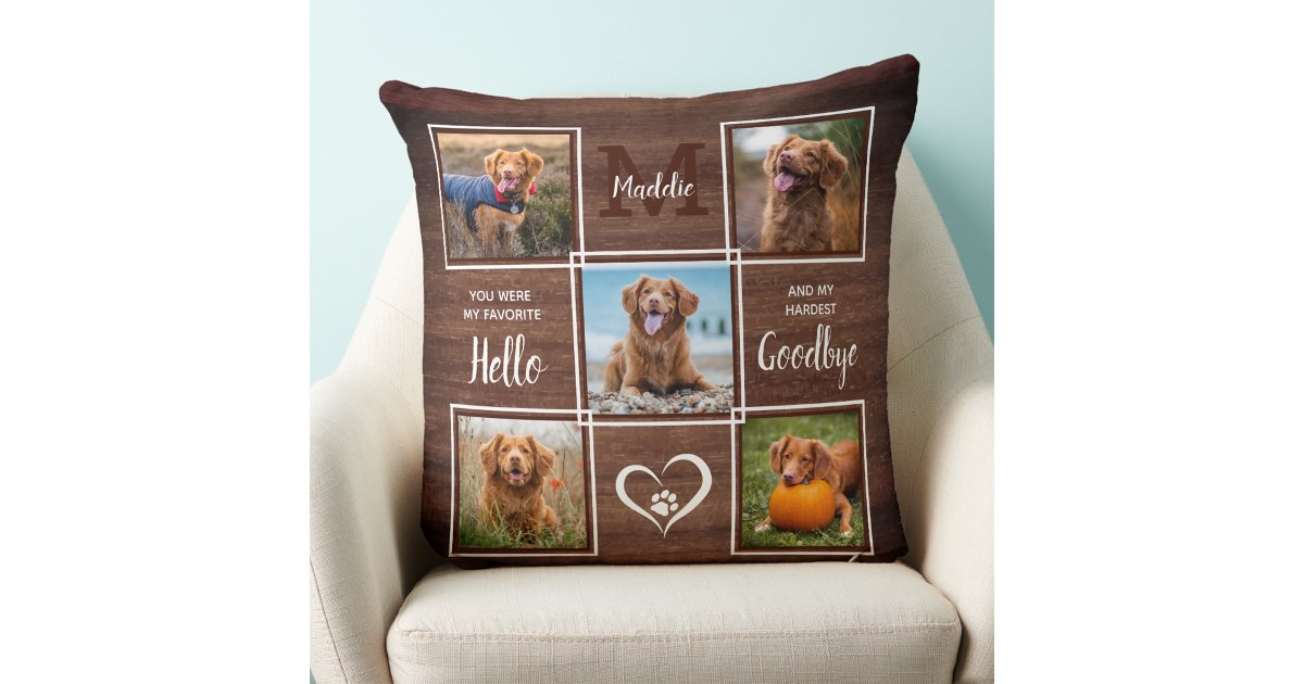 Rustic Personalized Pet Memorial Photo Collage Throw Pillow | Zazzle