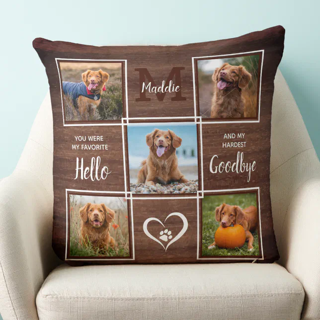 Rustic Personalized Pet Memorial Photo Collage Throw Pillow | Zazzle