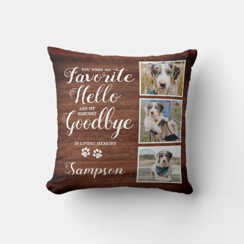 Rustic Personalized Pet Memorial Photo Collage Throw Pillow