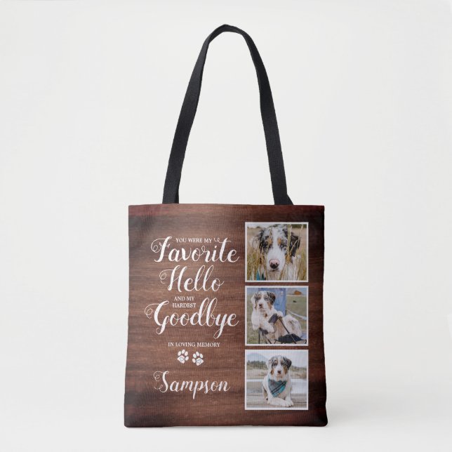 Rustic Personalized Pet Memorial Photo Collage Tote Bag (Front)