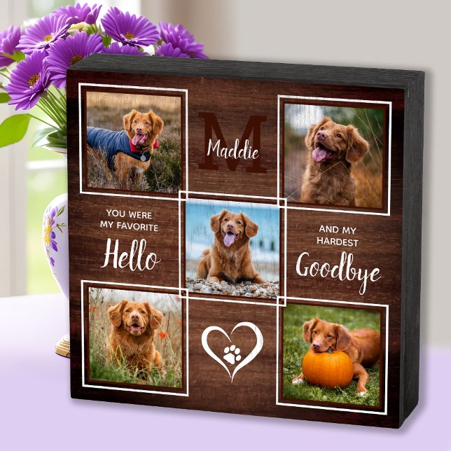 Rustic Personalized Pet Memorial Photo Collage Wooden Box Sign (Creator Uploaded)