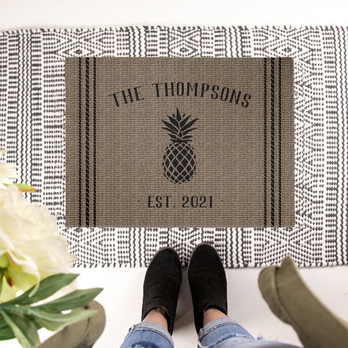 Rustic Personalized Pineapple Doormat