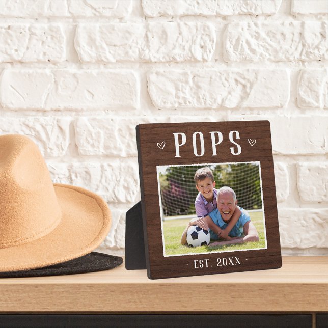 Rustic Personalized Pops Grandpa Photo Plaque (Creator Uploaded)