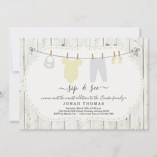 Rustic Personalized Sip and See Invitation