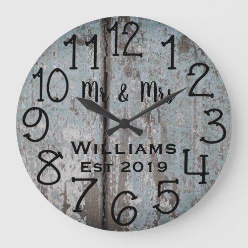 Rustic Personalized Teal Distressed Wood Custom Large Clock