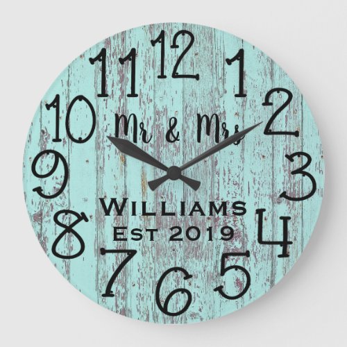 Rustic Personalized Teal Distressed Wood Custom Large Clock