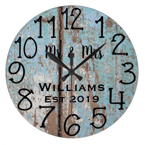Rustic Personalized Teal Distressed Wood Custom Large Clock