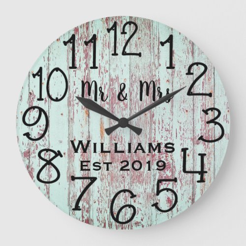 Rustic Personalized Teal Distressed Wood Custom Large Clock