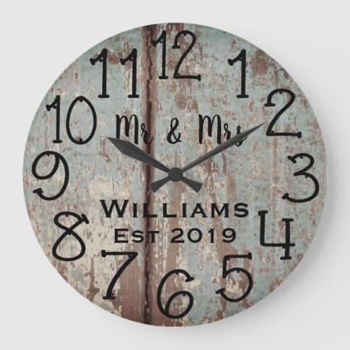 Rustic Personalized Teal Distressed Wood Custom Large Clock