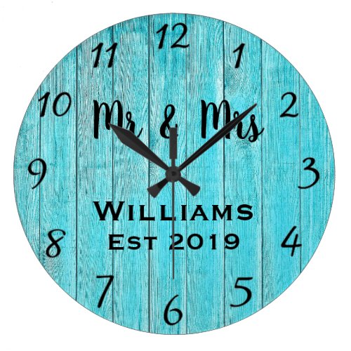 Rustic Personalized Teal Wood Custom Large Clock