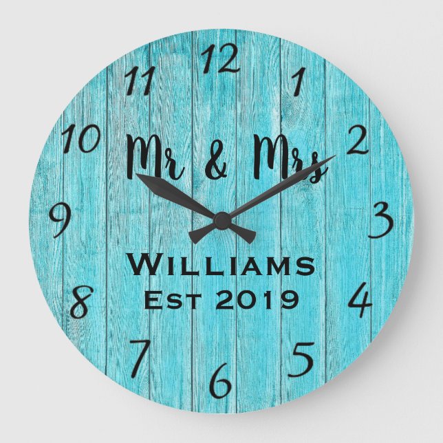 Rustic Personalized Teal Wood Custom Large Clock (Front)