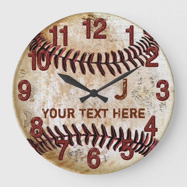 Rustic Personalized Vintage Baseball Wall Clocks (Front)