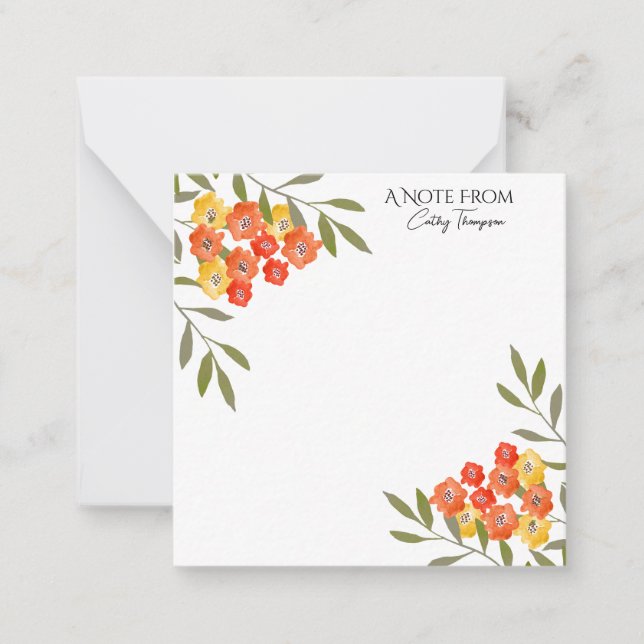 Rustic Personalized Watercolor Floral Note Card (Front)