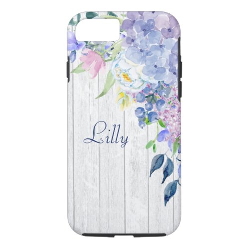 Rustic Personalized Watercolor Purple Hydrangeas iPhone 87 Case