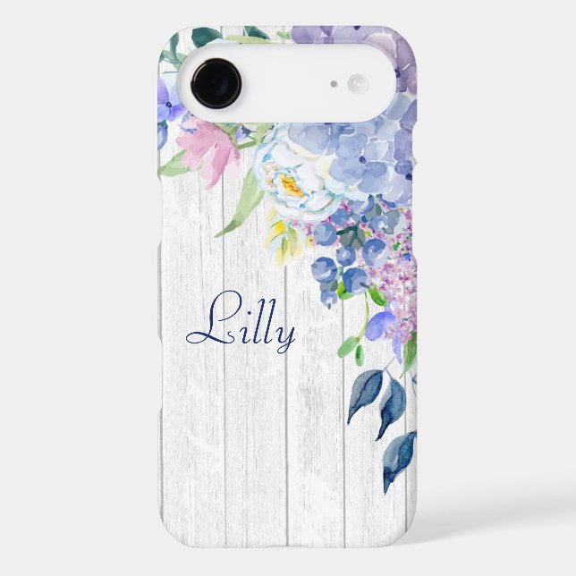 Rustic Personalized Watercolor Purple Hydrangeas Case-Mate iPhone Case (Back)