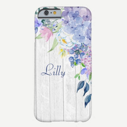 Rustic Personalized Watercolor Purple Hydrangeas Barely There iPhone 6 Case