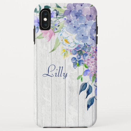 Rustic Personalized Watercolor Purple Hydrangeas iPhone XS Max Case