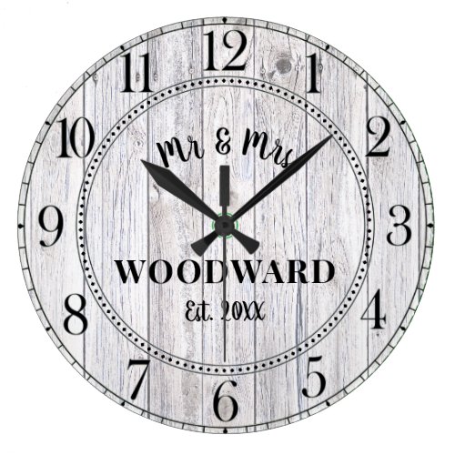 Rustic Personalized Wedding  Large Clock