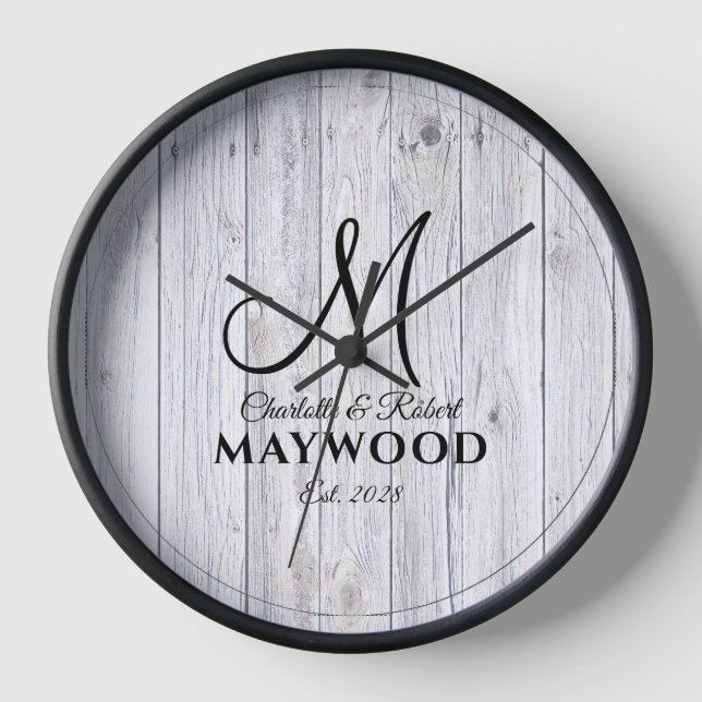 Rustic Personalized Wedding Newlyweds Clock (Front)