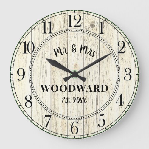 Rustic Personalized Wedding Newlyweds Large Clock