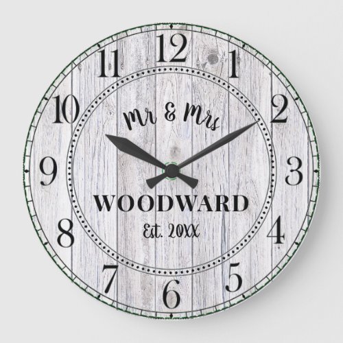 Rustic Personalized Wedding Newlyweds Large Clock