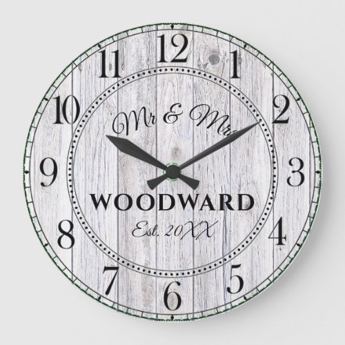 Rustic Personalized Wedding Newlyweds Large Clock