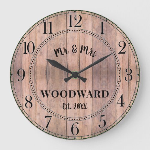 Rustic Personalized Wedding Newlyweds Large Clock