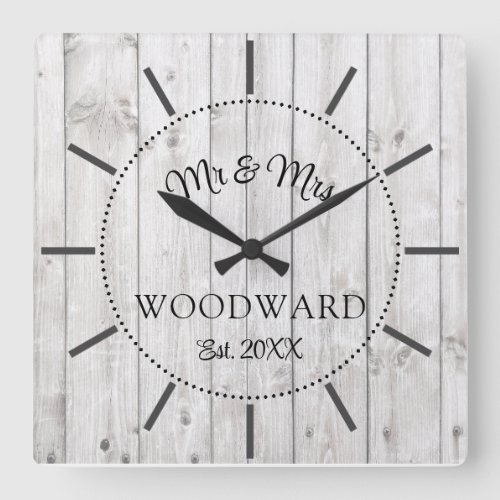 Rustic Personalized Wedding Newlyweds Large Clock