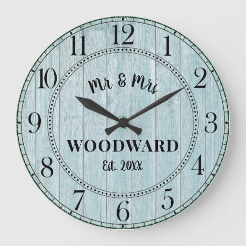 Rustic Personalized Wedding Newlyweds Large Clock