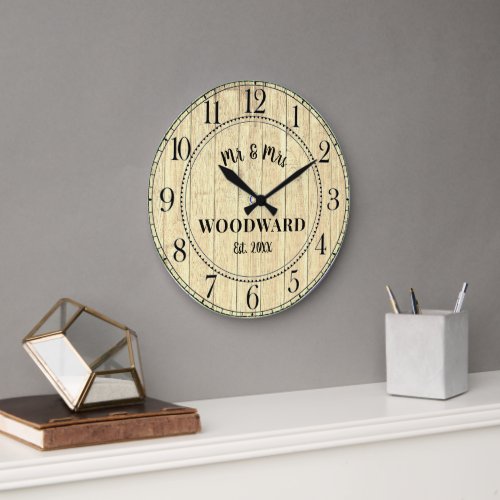 Rustic Personalized Wedding Newlyweds Monogrammed  Large Clock