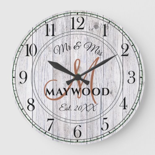 Rustic Personalized Wedding Newlyweds Monogrammed  Large Clock