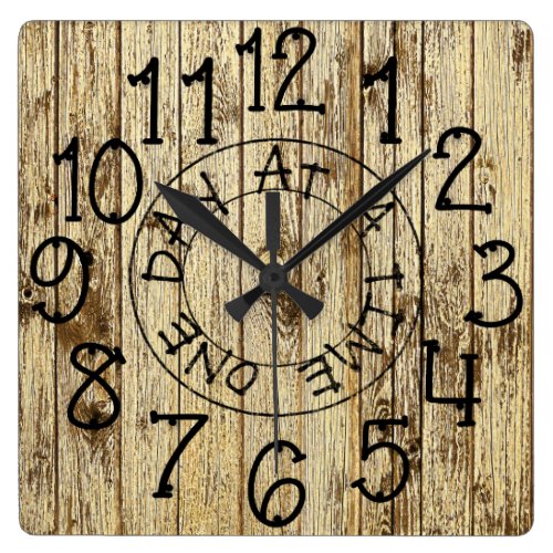Rustic Personalized Wood One Day at a Time Square Wall Clock