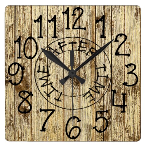 Rustic Personalized Wood Time After Time Square Wall Clock