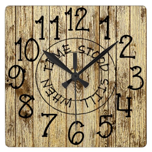 Rustic Personalized Wood When Time Stood Still Square Wall Clock