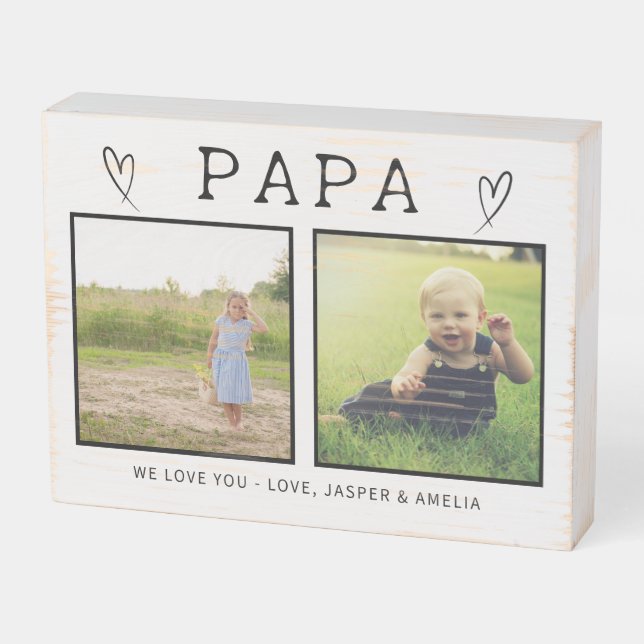 Rustic Personalized Wooden Box Sign for Papa (Angled Horizontal)