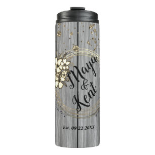 Rustic Personalized Wreath Floral Glitter Wedding Thermal Tumbler