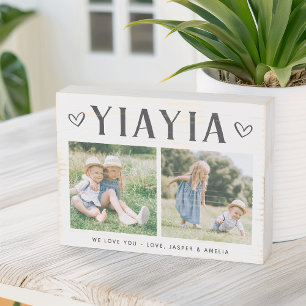 Rustic Personalized Yiayia Grandma 2 Photo Wooden Box Sign