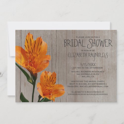 Rustic Peruvian Lily Bridal Shower Invitations