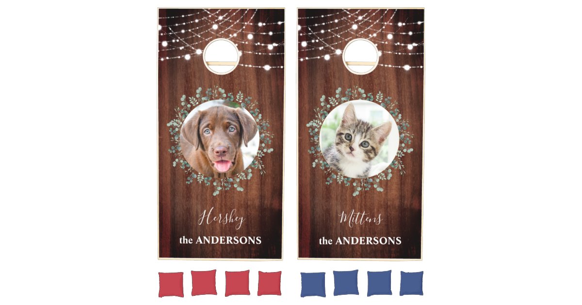 Dog Photo Name Personalized Custom Cornhole Bags, Zazzle