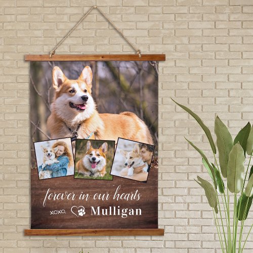 Rustic Pet Dog Memorial Customize 4 Photo Collage  Hanging Tapestry