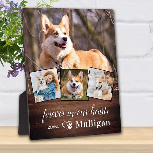 Rustic Pet Dog Memorial Customize 4 Photo Collage Plaque