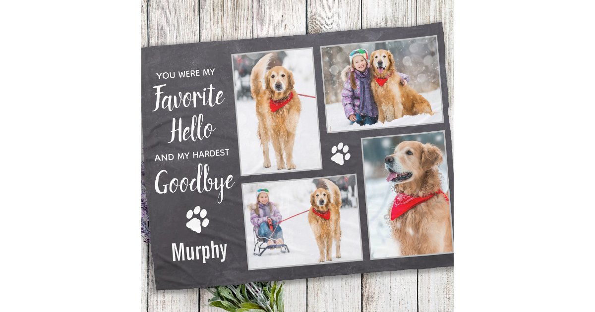 Rustic Pet Dog Memorial Keepsake Photo Collage Fleece Blanket | Zazzle