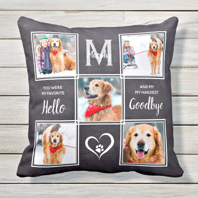 Rustic Pet Dog Memorial Keepsake Photo Collage Throw Pillow | Zazzle