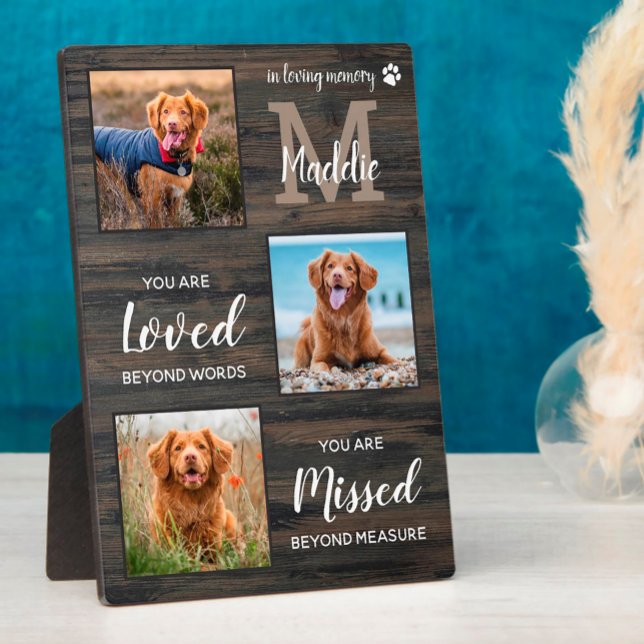 Rustic Pet Dog Memorial Personalized 3 Photo Plaque (Creator Uploaded)