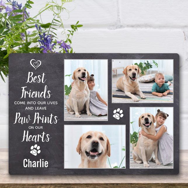 Rustic Pet Dog Memorial Photo Collage Keepsake Plaque (Creator Uploaded)