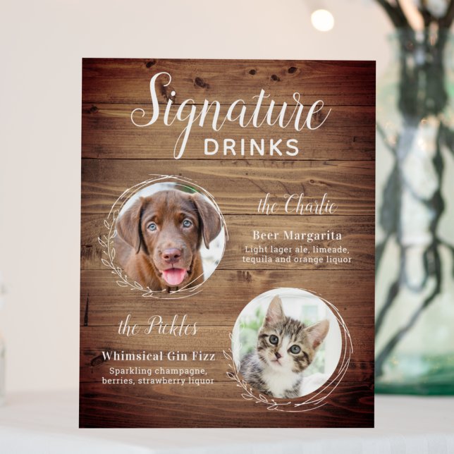Rustic Pet Dog Wedding Signature Drinks Photo Bar Foam Board (Creator Uploaded)