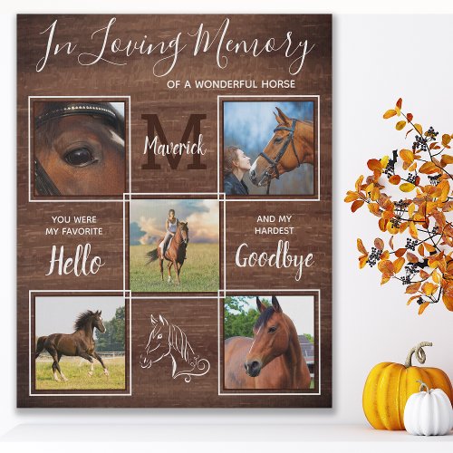 Rustic Pet Horse Memorial Personalized 5 Photo Faux Canvas Print