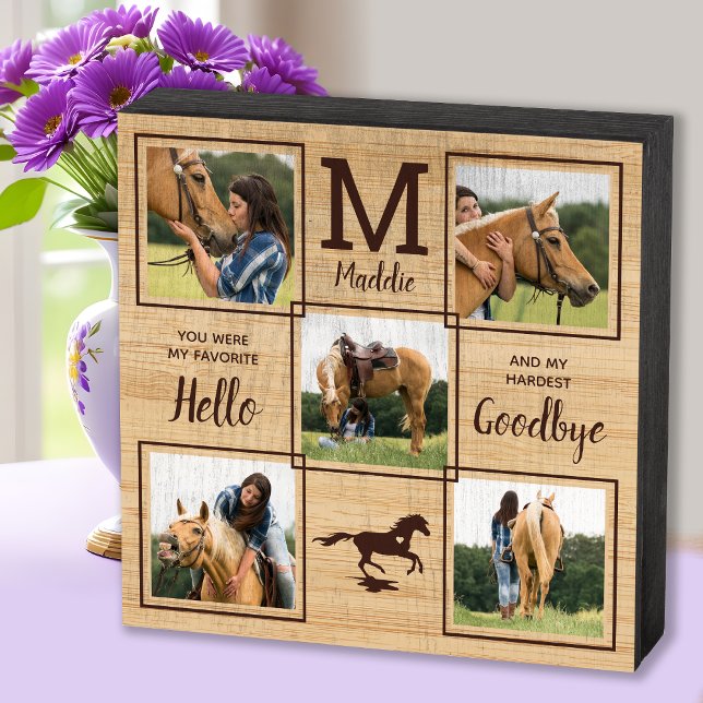 Rustic Pet Horse Personalized Memorial 5 Photo  Wooden Box Sign (Creator Uploaded)
