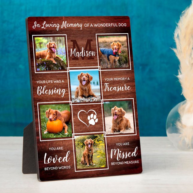 Rustic Pet Loss Gift 6 Photo Collage Dog Memorial Plaque (Creator Uploaded)